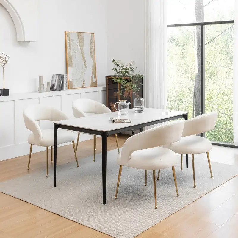 SEYNAR Mid Century Modern Velvet Upolstered Open-Back Dining Chair Set of 4