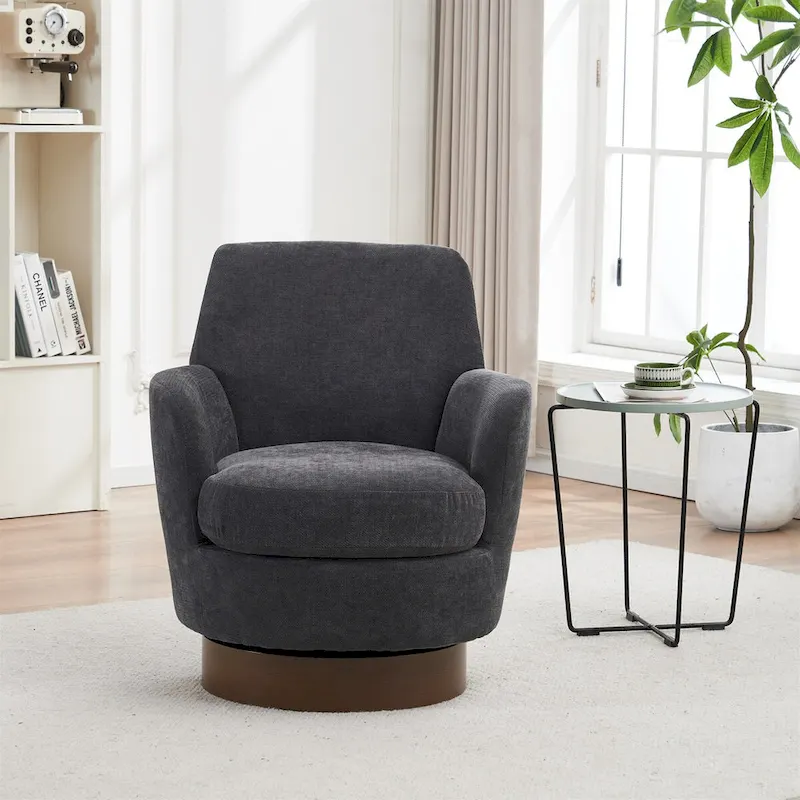 Polyester Swivel Barrel Chair with Stainless Steel Base