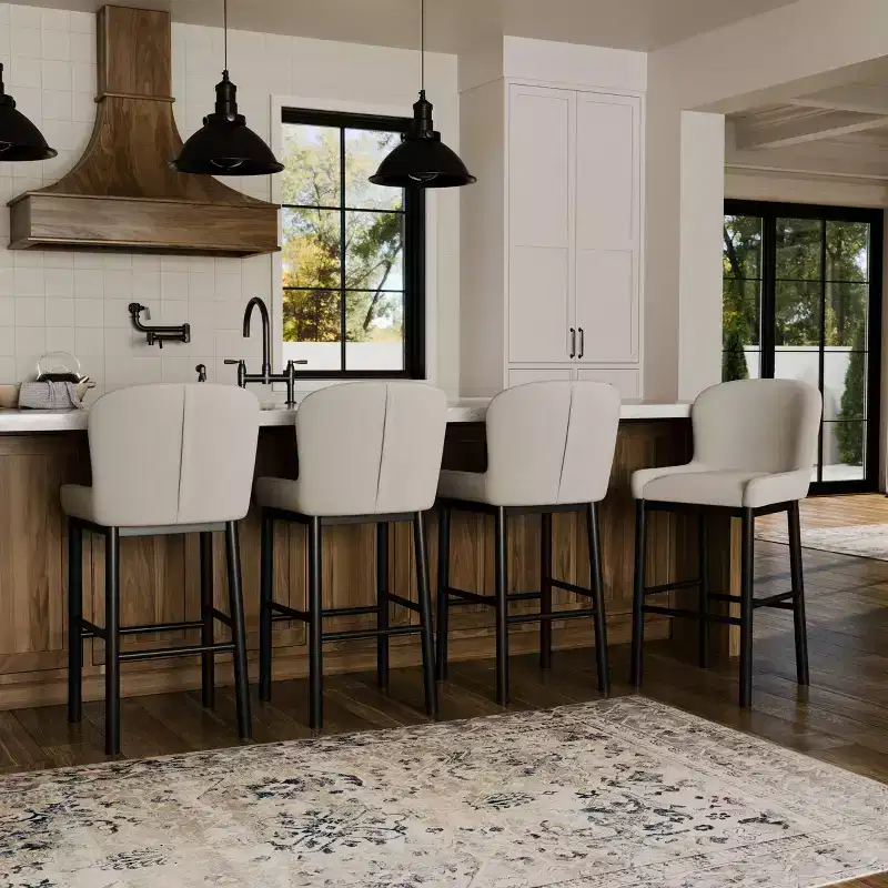 Upholstered High Back Bar Stool, Gray Fabric, 1-Person