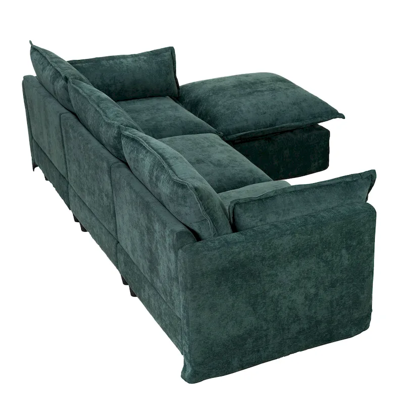 93.31 Faux Linen Modular Sectional Sofa with Movable Ottoman, Solid Wood Frame, and High-Resilience Foam Cushions