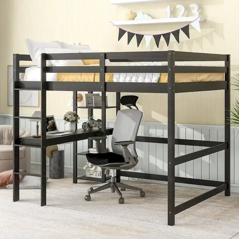 Full Loft Bed with Desk ,Shelves and Ladder