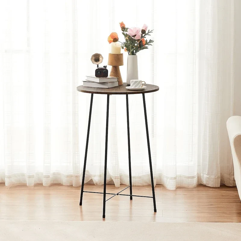 35.4 High Round Bar Table, Industrial Style Wood Top Bistro Pub/Breakfast Table