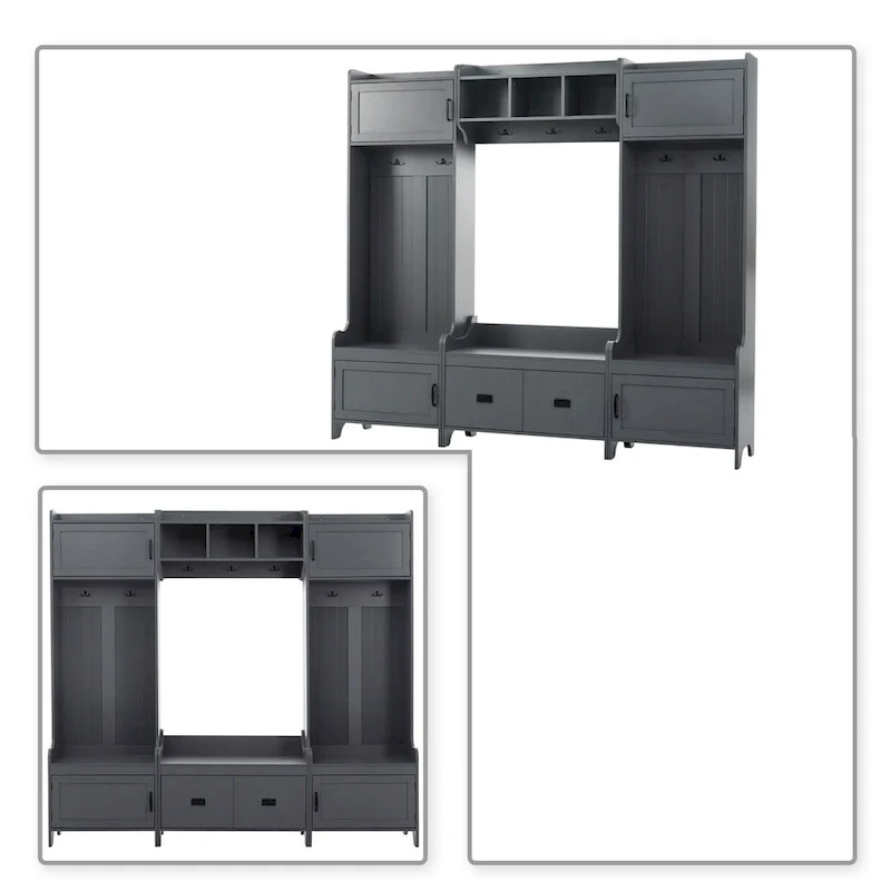 Multi-Functional Freestanding Wooden 4-in-1 Modular Hall Tree