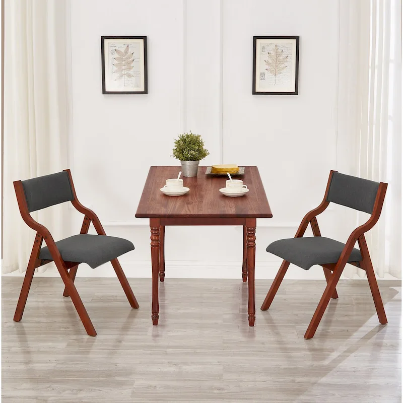 Set of 2 Modern Upholstered Wood Folding Chairs with Padded Seats