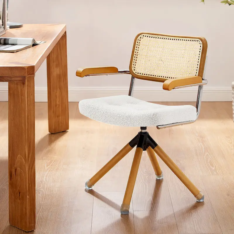 Art Leon Swivel PU Leather and Wooden Accent Chair