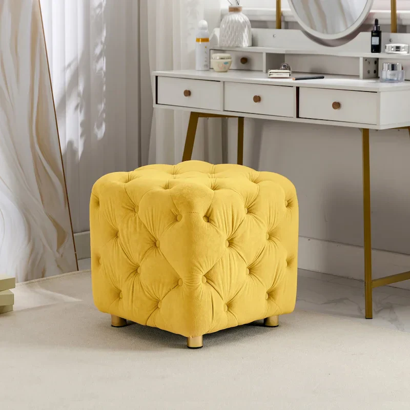 Modern Velvet Upholstered Square Tufted Ottoman by GDFStudio