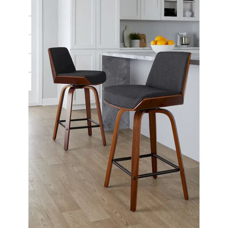 24 Fixed-Height Counter Stool with Bent Wood Legs & Square Footrest (Set of 2)
