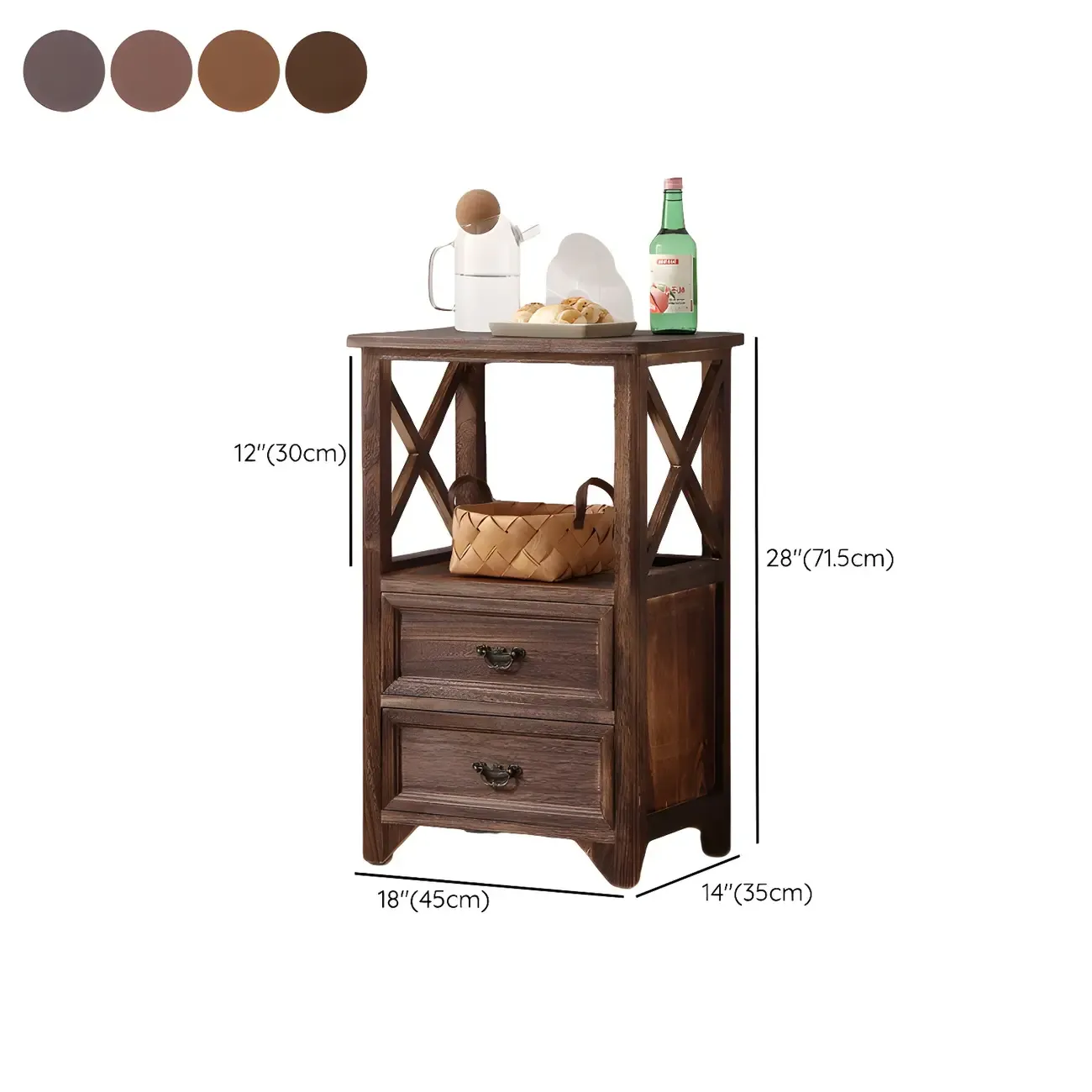 Industrial Rectangular Brown Wooden Drawer Cabinet