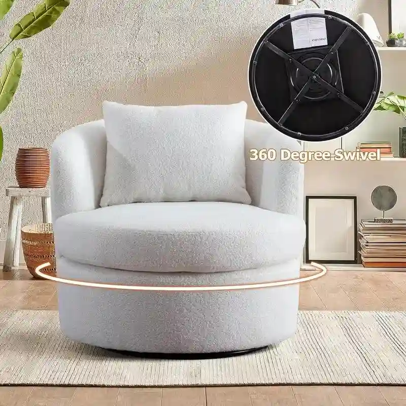 Lamb Wool Fabric Upholstered Comfy 360 Degree Round Barrel Chairs