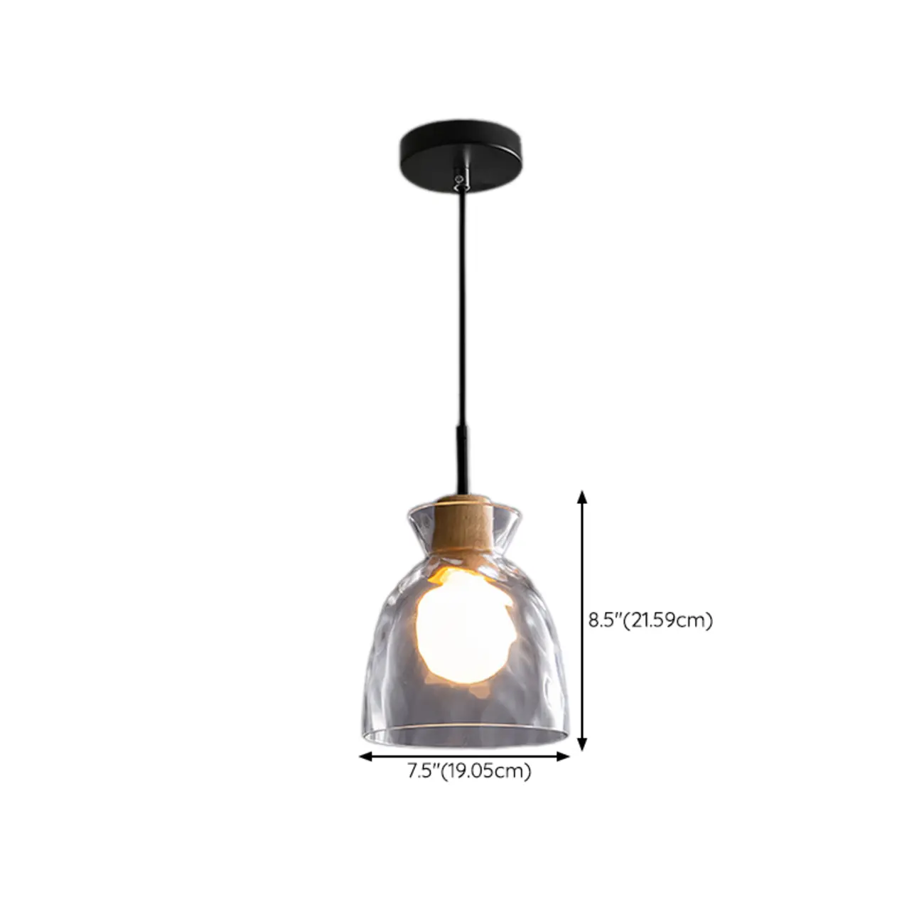 Modern Clear Textured Glass Wood Pendant Light