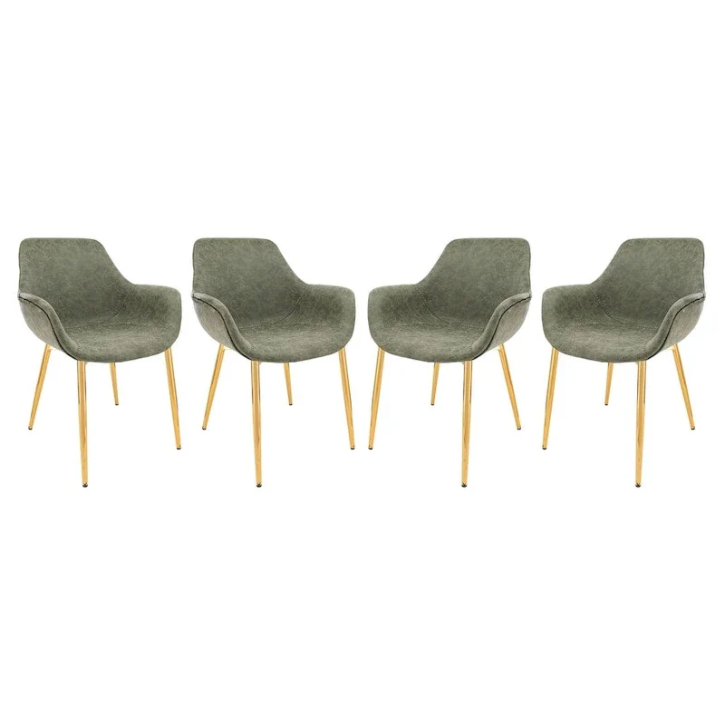 Markley Modern Leather Dining Armchair Set of 4 With Gold Metal Legs Accent Side Chair