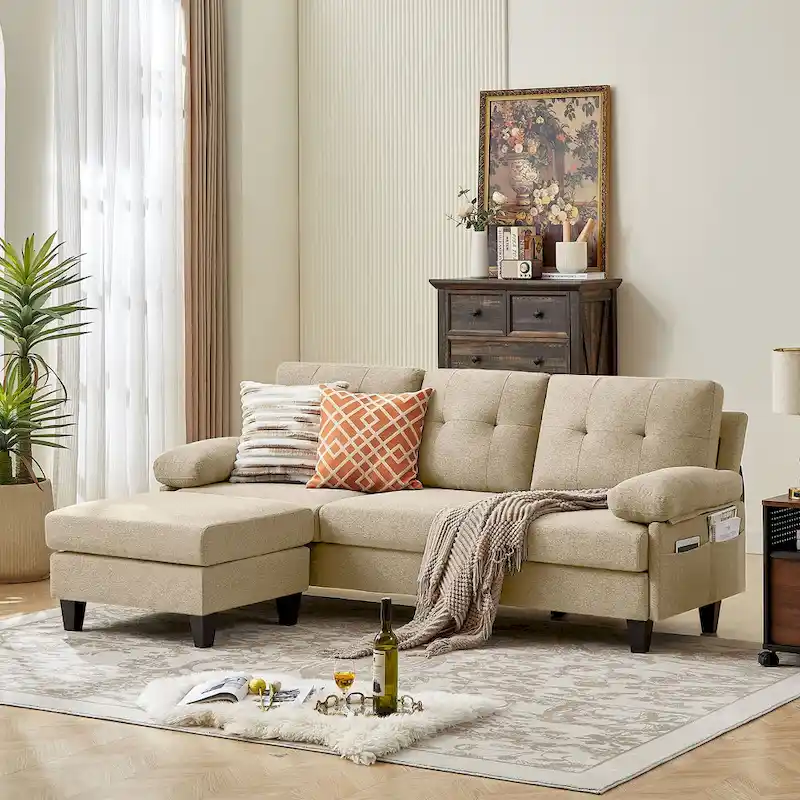 86.22 L Shaped Sectional Sofa with Side Storage Pockets