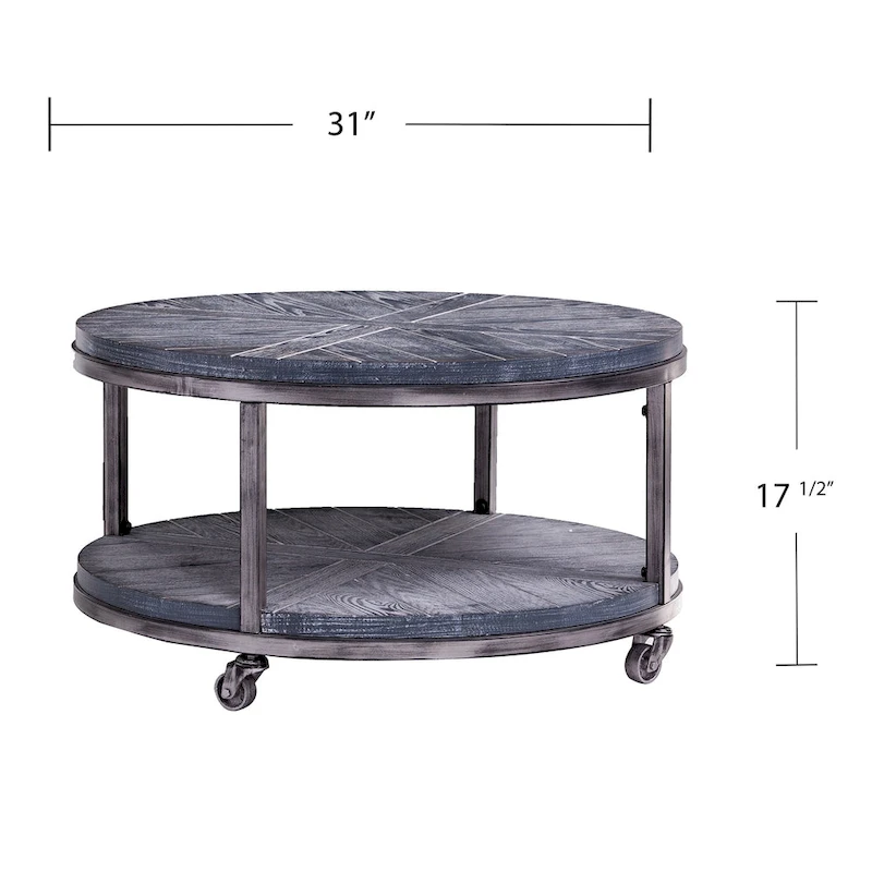 SEI Furniture Kenya Industrial Rustic Round Wood Coffee Table with Shelf