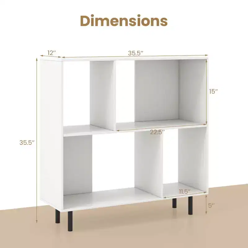 Black/Natural/White Mid-Century Modern 4-Cube Open Bookshelf, Single
