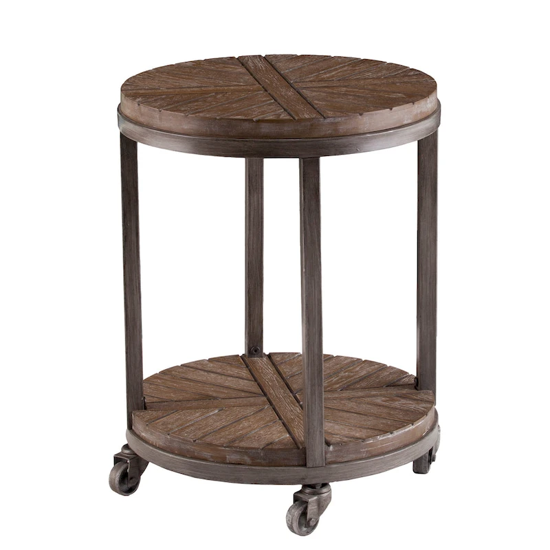 SEI Furniture Kenya Industrial Brown Wood Round Side Table with Shelf