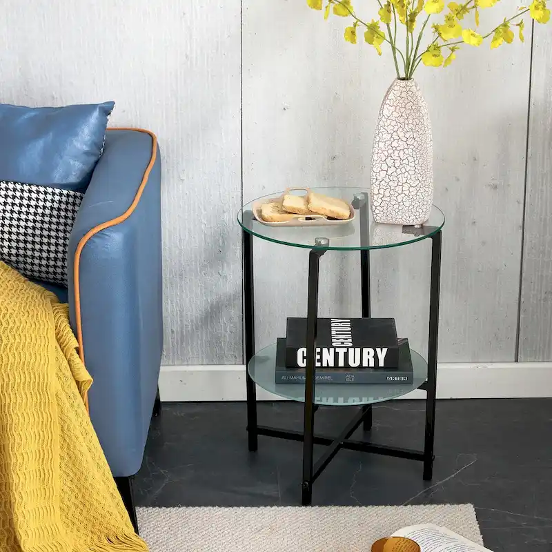 2-Piece Set (Clear) Tempered Glass End Table