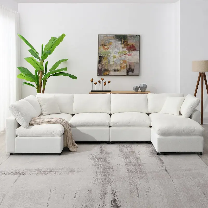 U-Shaped Modular Chenille Sectional Sleeper Sofa with Ottoman