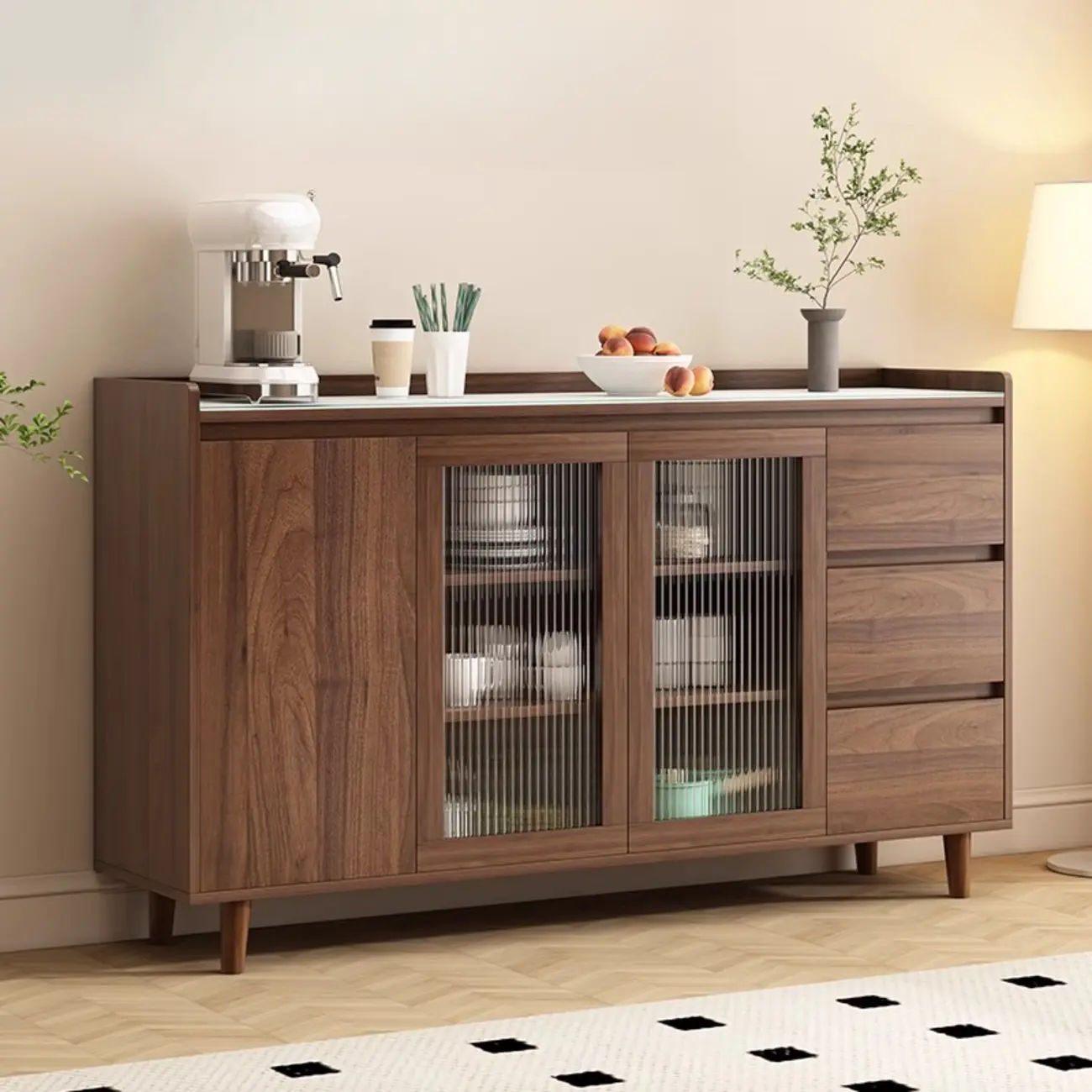 Modern Wood Sideboard with Glass Countertop