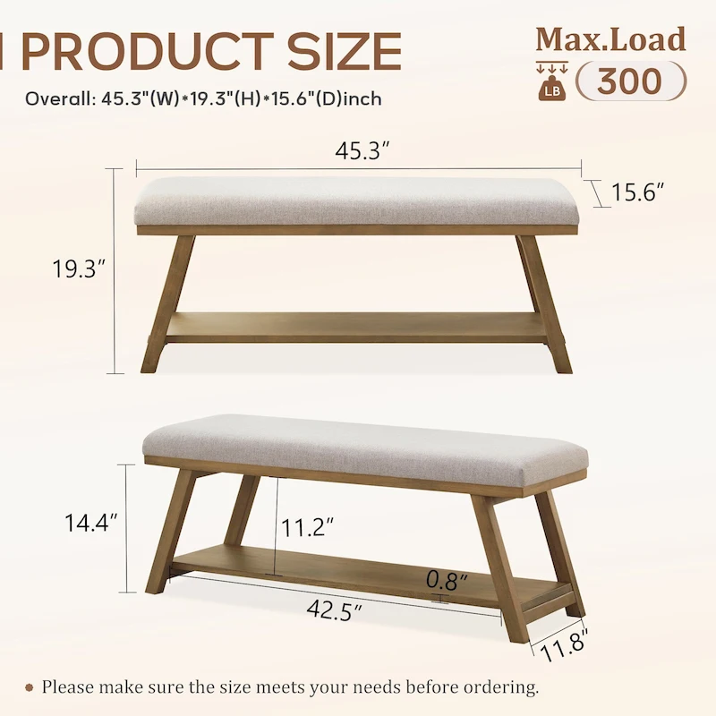 Solid Wood Shoe Bench with Cushion Entryway Shoe Bench