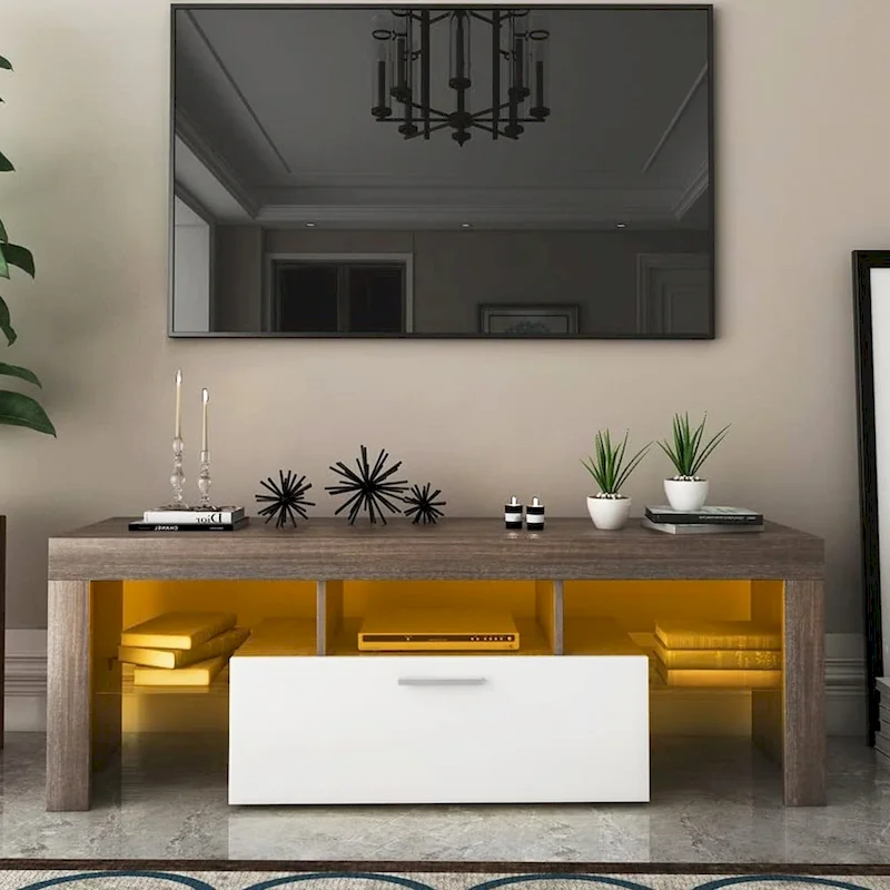 51 Modern LED TV Stand with Cabinet, 20 Minutes Quick Assembly - 51.18inch*13.78inch*17.72inch