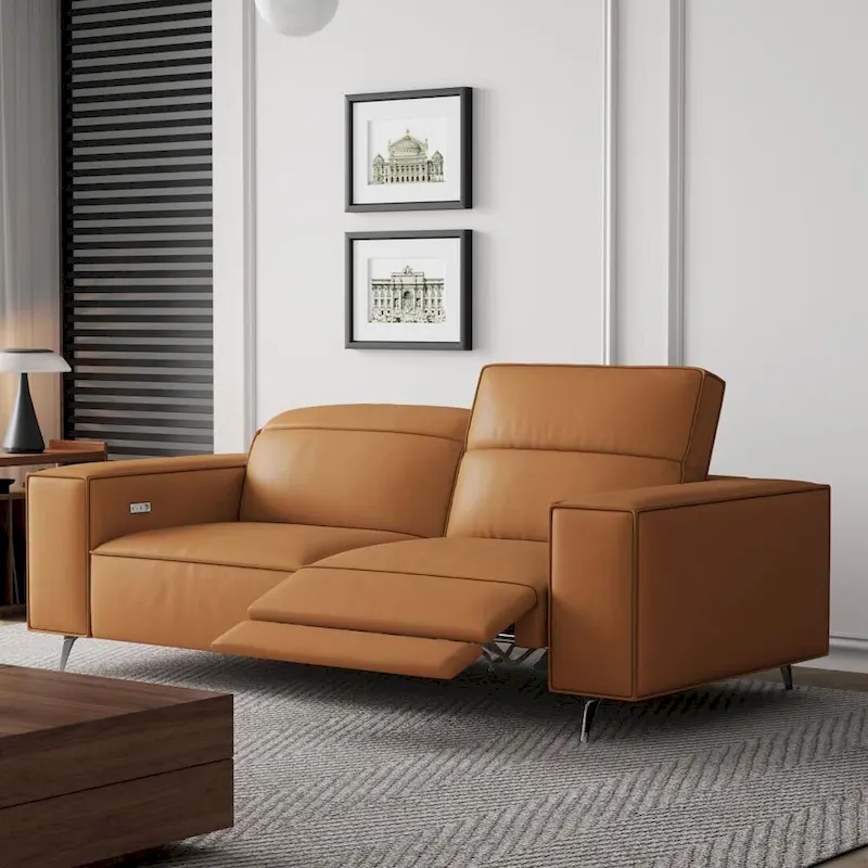 76.77 Modern Leather Recliner Sofa, Power Reclining, Adjustable, Ergonomic Design, Living Room Furniture