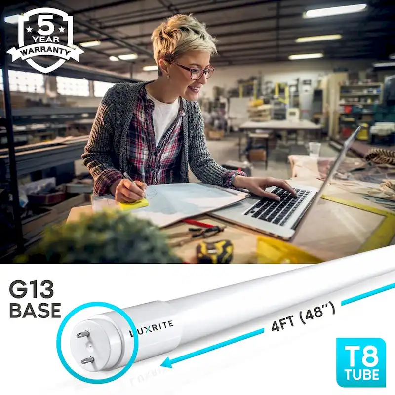 Luxrite 4FT T8 LED Tube Light, Ballast and Ballast Bypass, 13W=32W, 1800 Lumens, Damp Rated 12 Pack
