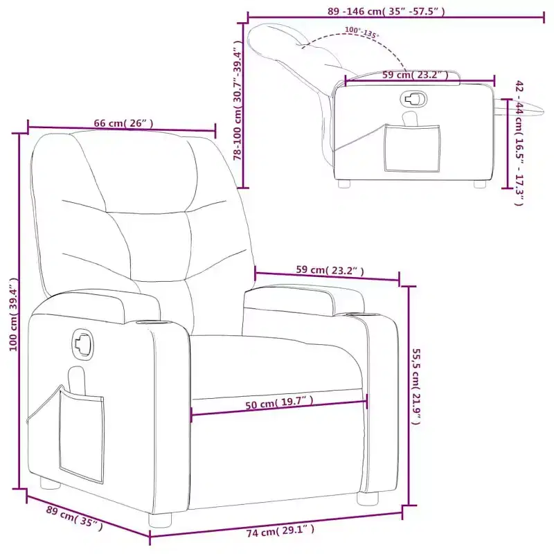 vidaXL Dark Gray Fabric Recliner Chair - 6-Point Vibration Massage, Adjustable Backrest & Footrest - Gray