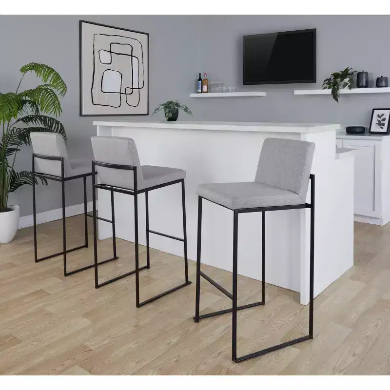 LumiSource Set of 3 Fuji High Back Barstools Fabric