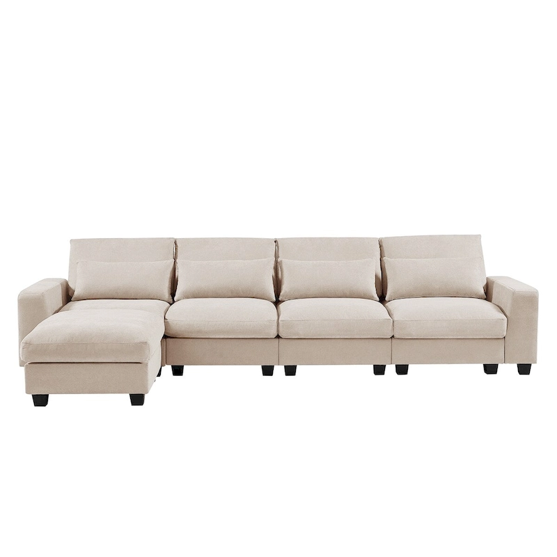 Modern Convertible Large L-shaped Feather Filled Sectional Sofa with Reversible Chaise - 129.9W x 72D x 31.5H