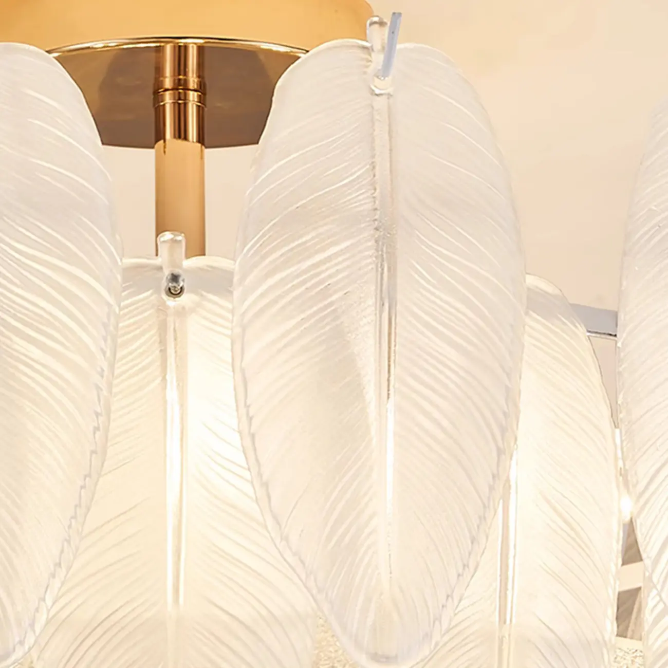 Modern Elegant Feather Glass Semi Flush Ceiling Light