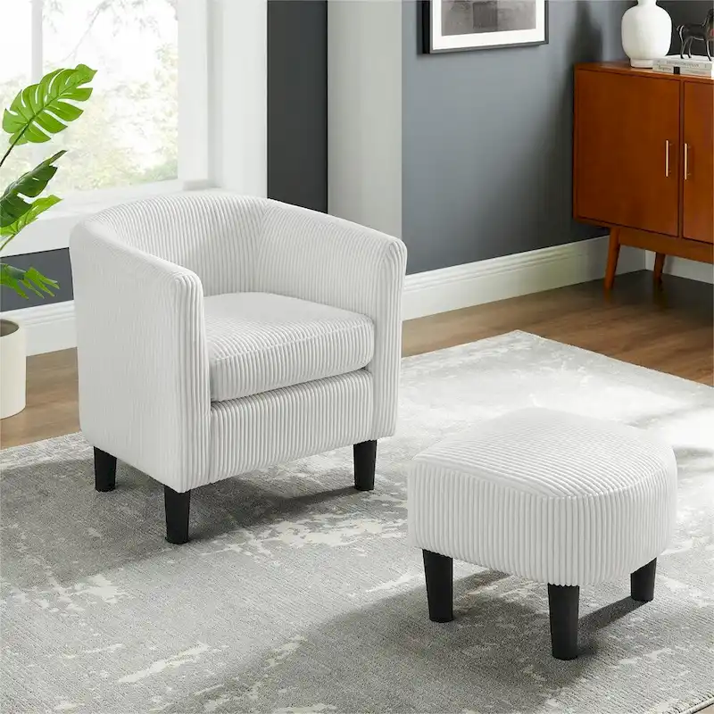 Modern Fabric Upholstered Accent Chair with Ottoman Foot Rest