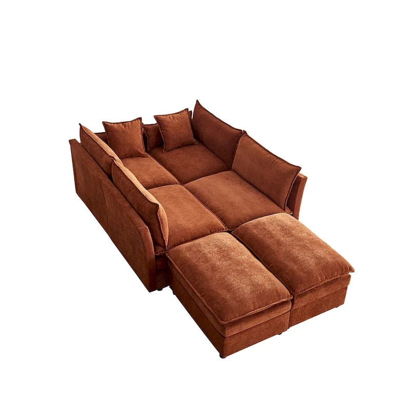 Spacious 142.52 U-Shaped Chenille Sectional Sofa with Double Cushions, Convertible Chaise and Ottomans