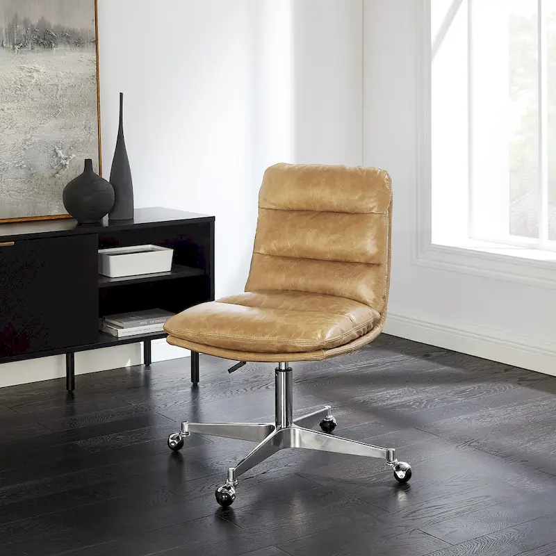 Mid-Century Modern Genuine Leather Home Office Desk Chair