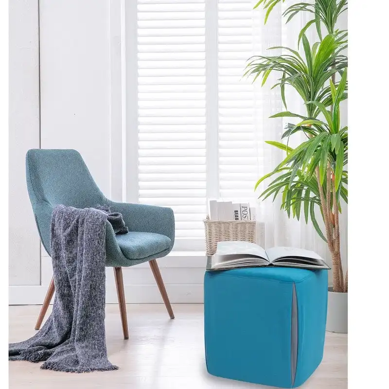 Adeco 14 Small Ottoman Footrest Stool- Velvet Seating Stool Ottoman