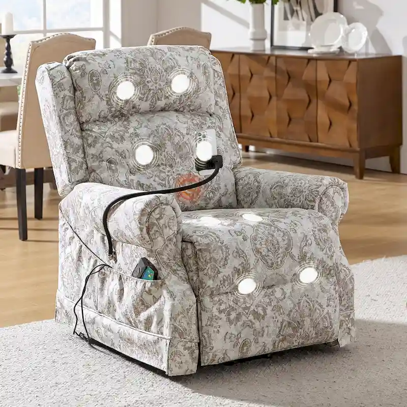 Traditional-Style Electric Lift Recliner (with Massage, Heating, and Manually Adjustable Headrest)