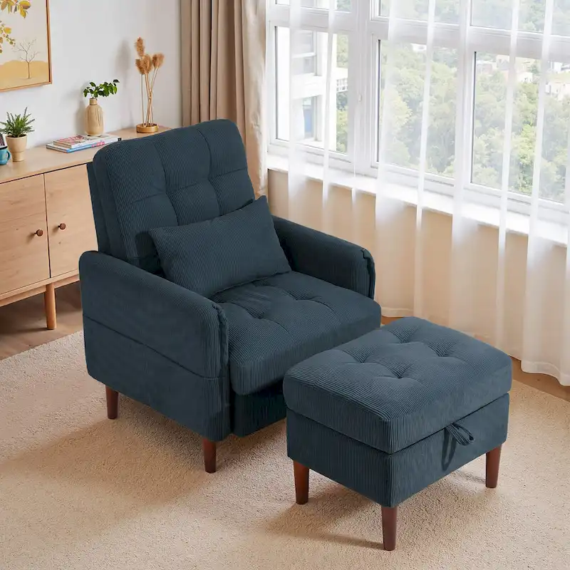 UIXE Modern Lounge Chair Accent Chair and Stroage Ottoman With Adjustable Backrest