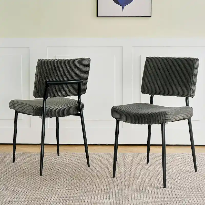 Modern simple velvet dining chair Fabric Upholstered Chairs home bedroom stool back dressing chair black metal legs(set of 2)