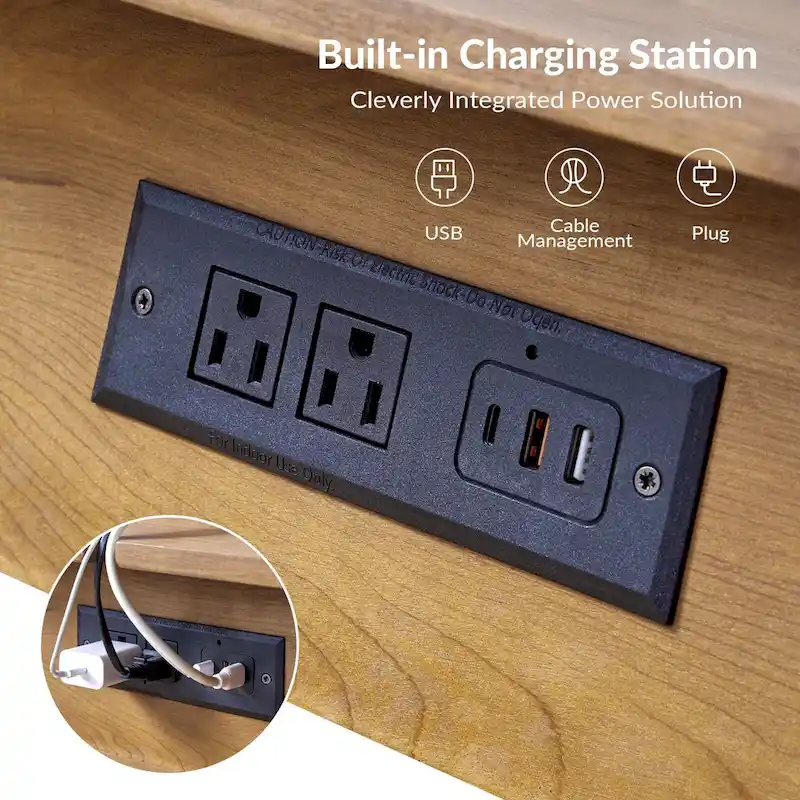 Julian Mid-century  End Table with Charging Station by