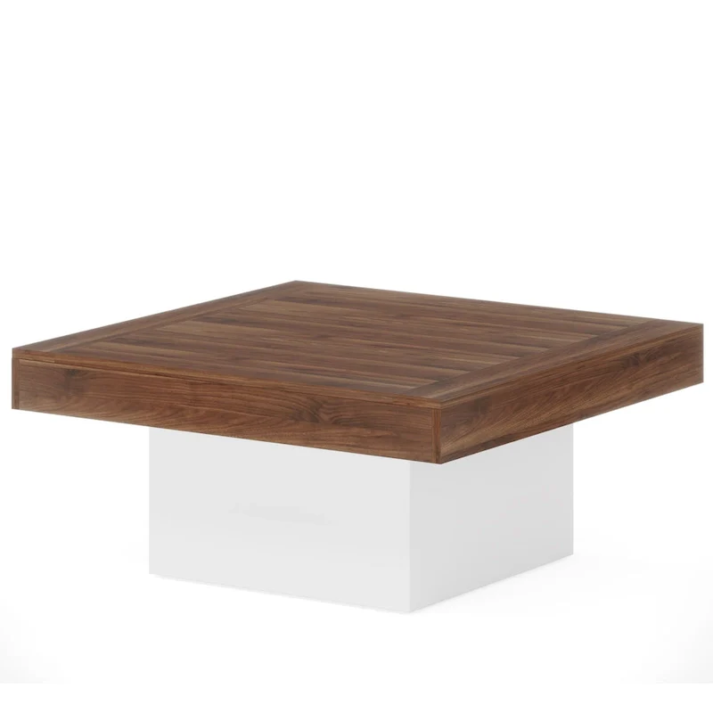 Farmhouse Coffee Table Square LED Coffee Table Engineered Wood Coffee Table