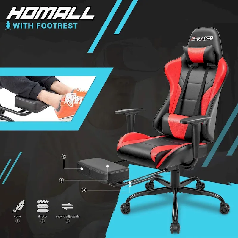 Gaming Chair with Footrest - Ergonomic Desk Chair