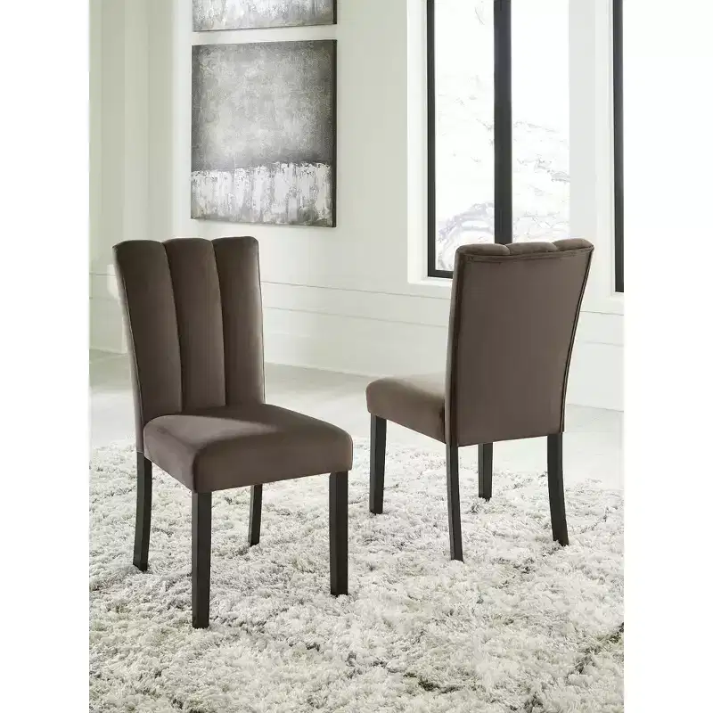 Signature Design by Ashley Zendalia Dining Chairs | Elegant Channel-Stitched Velvet Side Chairs | Set of 2, Mocha Brown