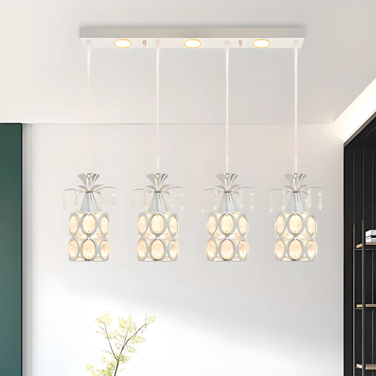 Elegant Cylinder Crystal Kitchen Island Pendant Light with Spotlight