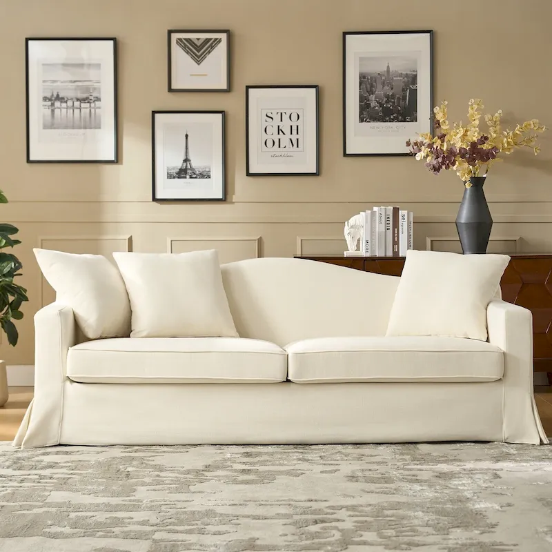 Antonio Transitional 83.5 Slipcovered Sofa with Curved Back by HULALA HOME