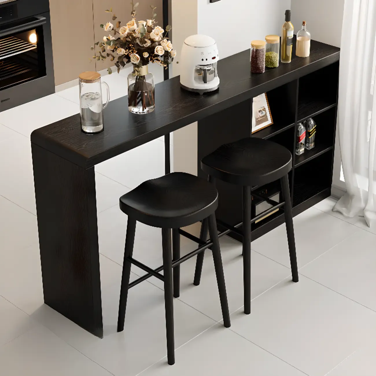 Modern Black Wooden Storage Bar Tables