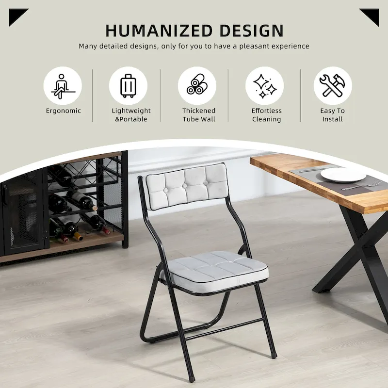 Velvet Upholstered Steel Tufted Folding Dining Chairs(set of 4)