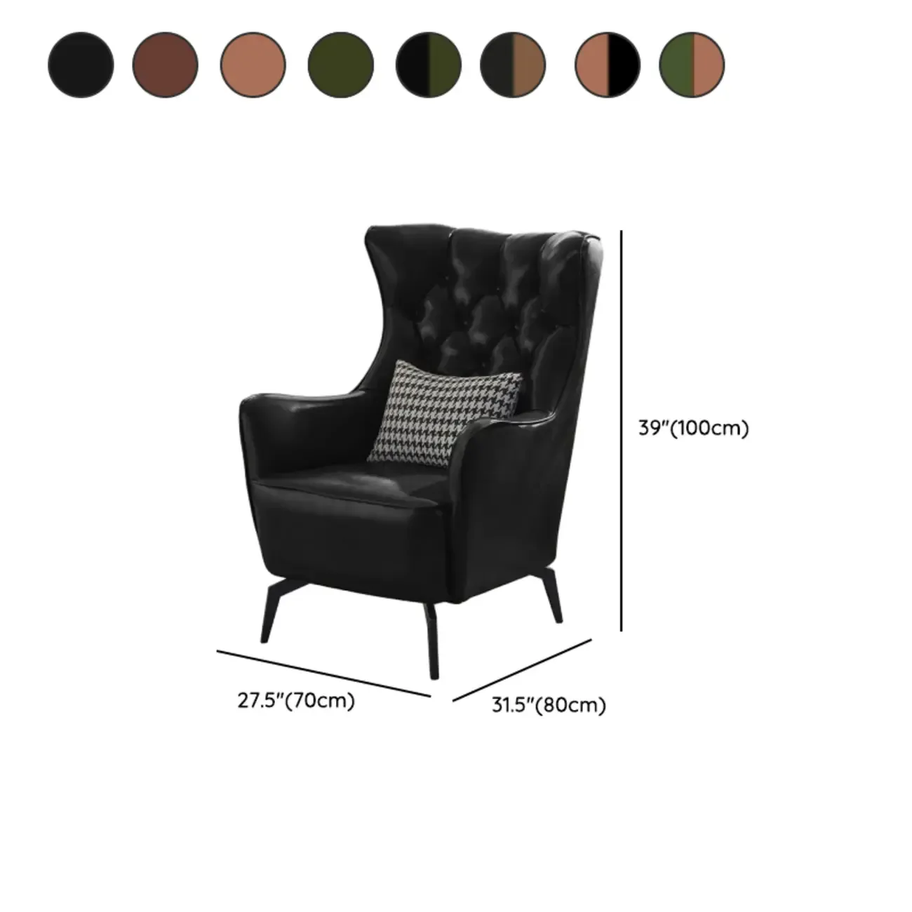 Modern Oiled Leather Tufted Wingback Accent Chair with Arms