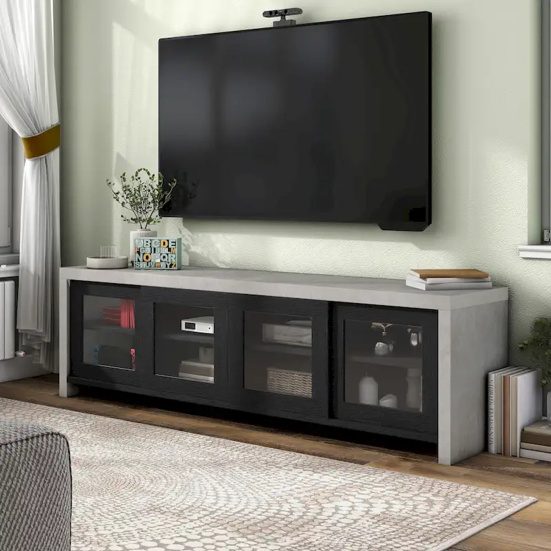 Haylin Contemporary 71-inch Glass Multi-functional Storage TV Console by Furniture of America