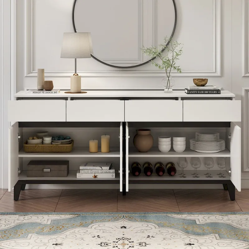 Buffet Sideboard Combo Chest Console Table White/Black 4 Door 4 Drawer