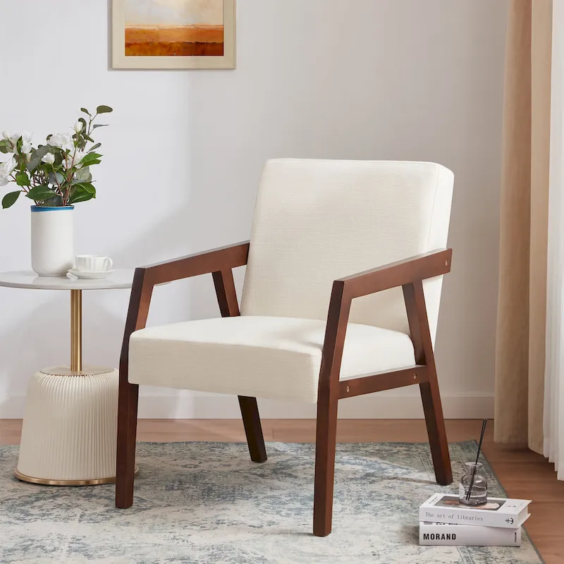 Mid-Century Modern Upholstered Accent Armchair with Solid Wood Legs, Living Room Bedroom Chair