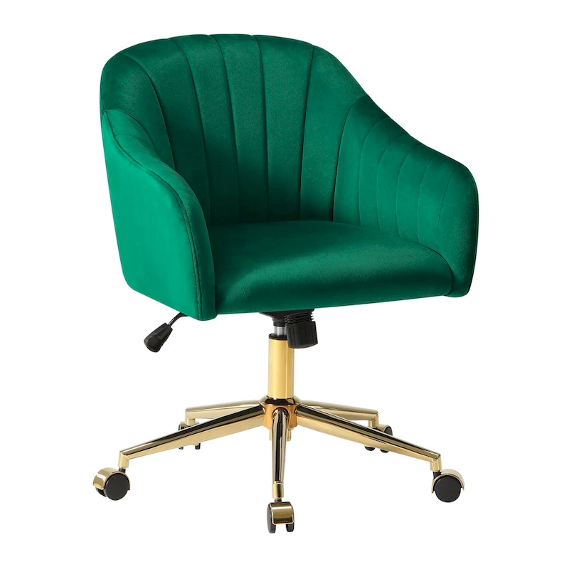 Farrah Velvet Tufted Adjustable Height Swivel Office Vanity Chair with Gold Base